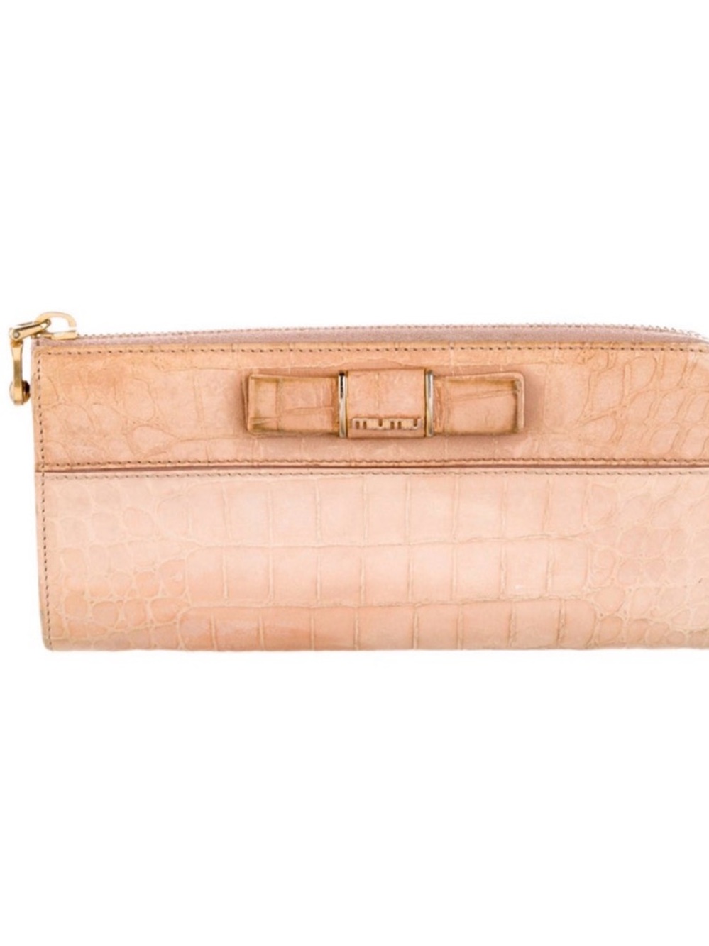 Miu Miu Croc-Embossed Bow Zip wallet- Beige